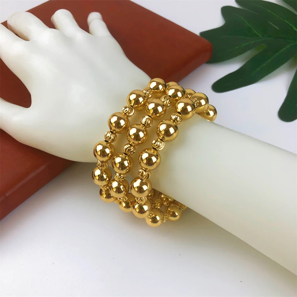 ESALE italian gold original 18k Bracelet Classic Charm Elastic rope Bangle 3pcs/set Gold Plated Beads Bracelets Jewelry Gift