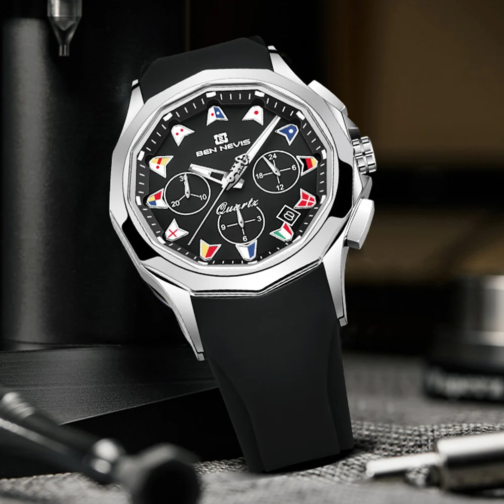 

42mm Men Case Luxury Watch Rubber Strap Band Wristwatch Install Quartz Movement Diving Men Wristwatch