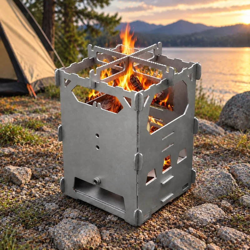 Portable Titanium Alcohol Burner with Multi-Layer Design for Outdoor Camping, BBQ, and Tea Preparation