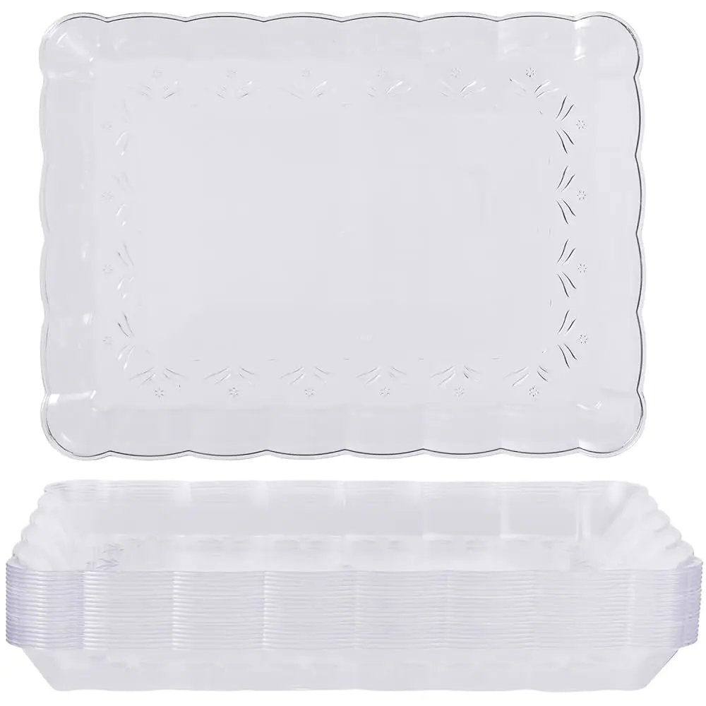 

18 Large Rectangular Serving Platters 13X9, Clear Plastic Trays For Food Serving, Catering, Parties, Weddings, Birthdays -