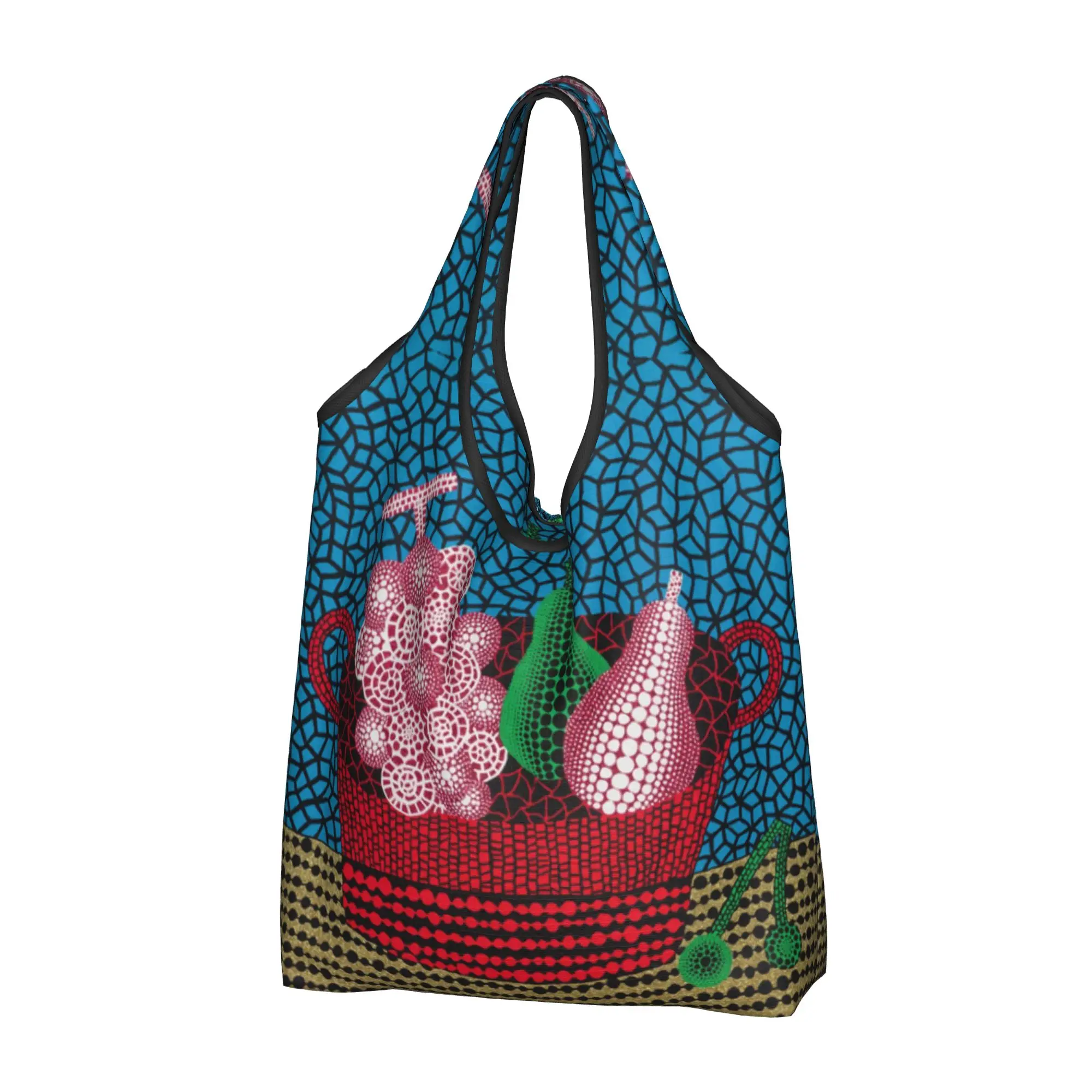 Custom Yayoi Kusama Abstract Art Fruits Shopping Bag Women Portable Large Capacity Groceries  Tote Shopper Bags