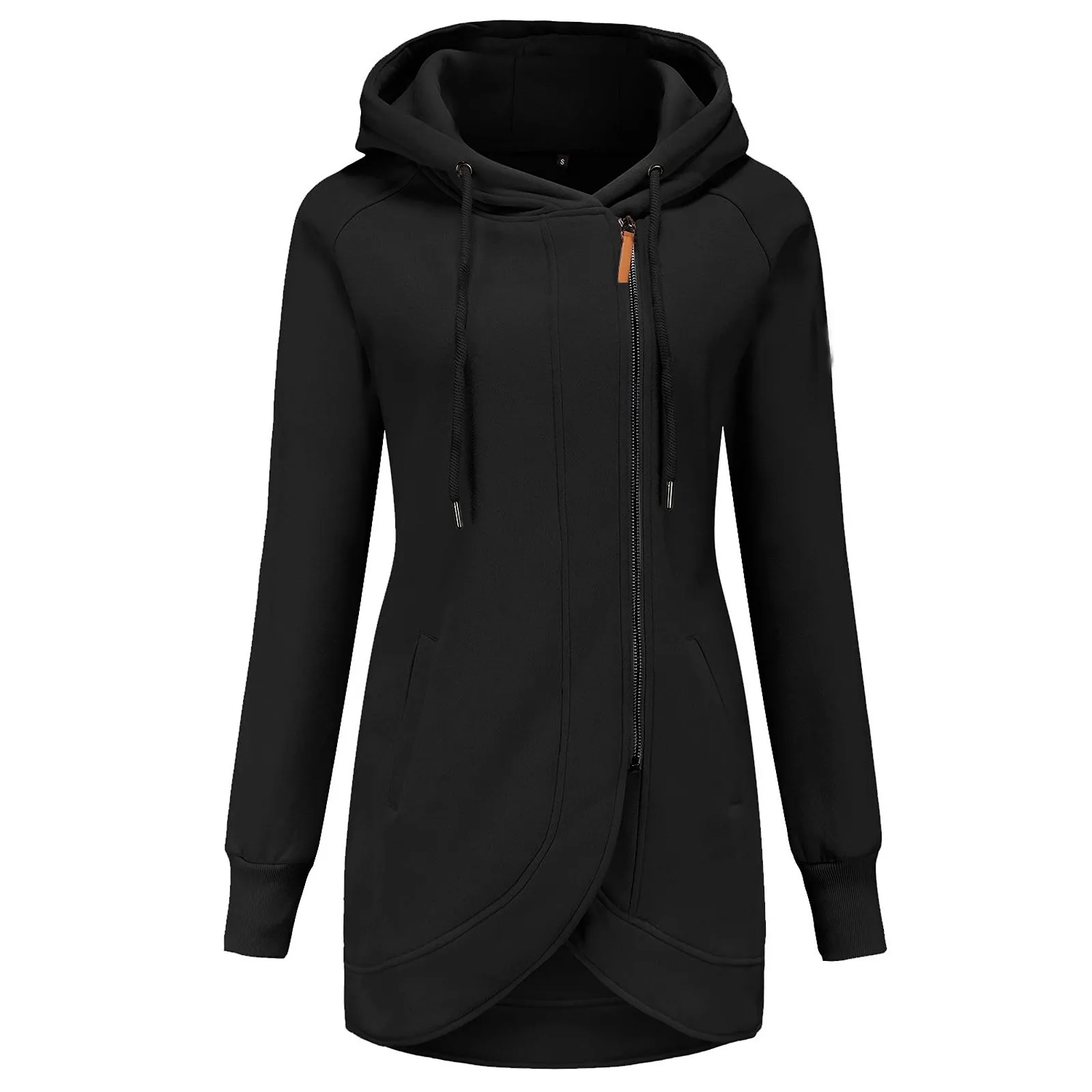 Women Solid Hooded Sweatshirt Pocket Split Hem Long Sleeve Zipper Top Hoodie Women Full Length Hoodies for Women