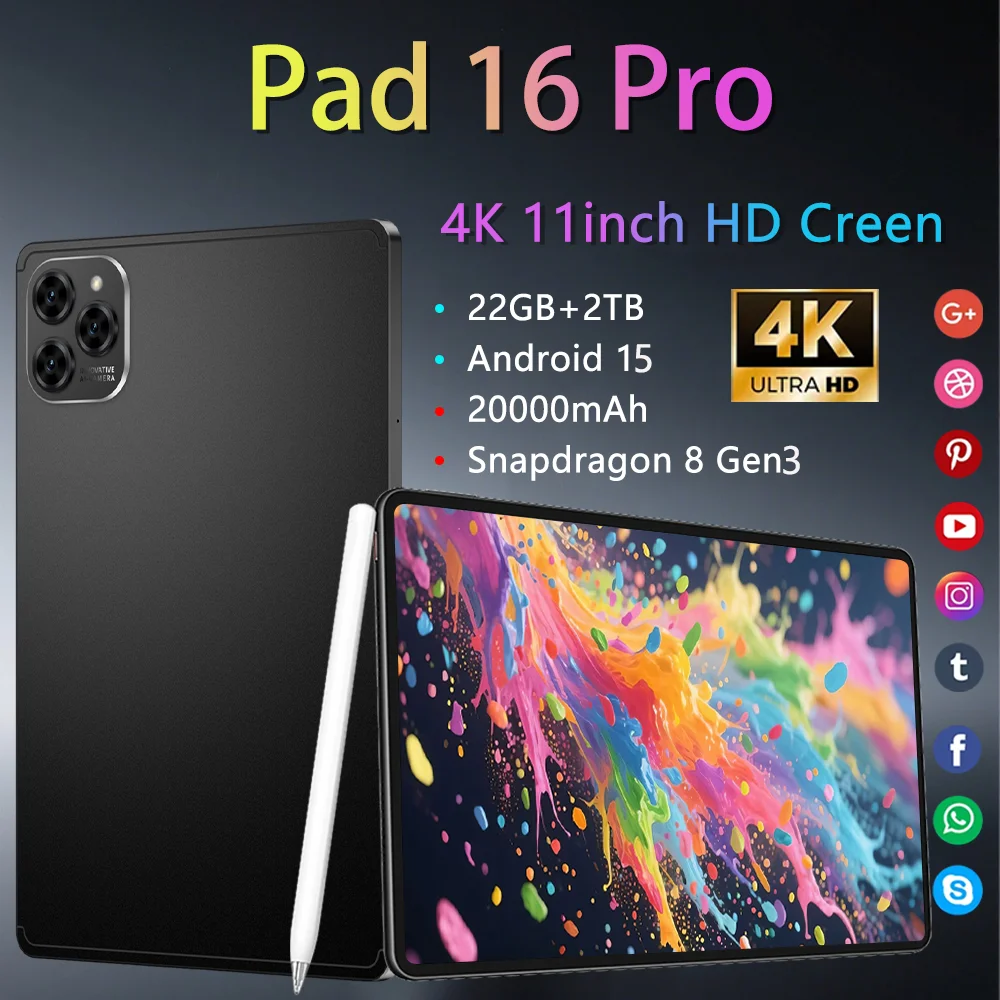 

NEW Original Pad 16 Pro Tablet PC 11 inch Global Version Snapdragon8 Core 16GB+1TB Android 15 10000mah 5G Dual SIM WIFI