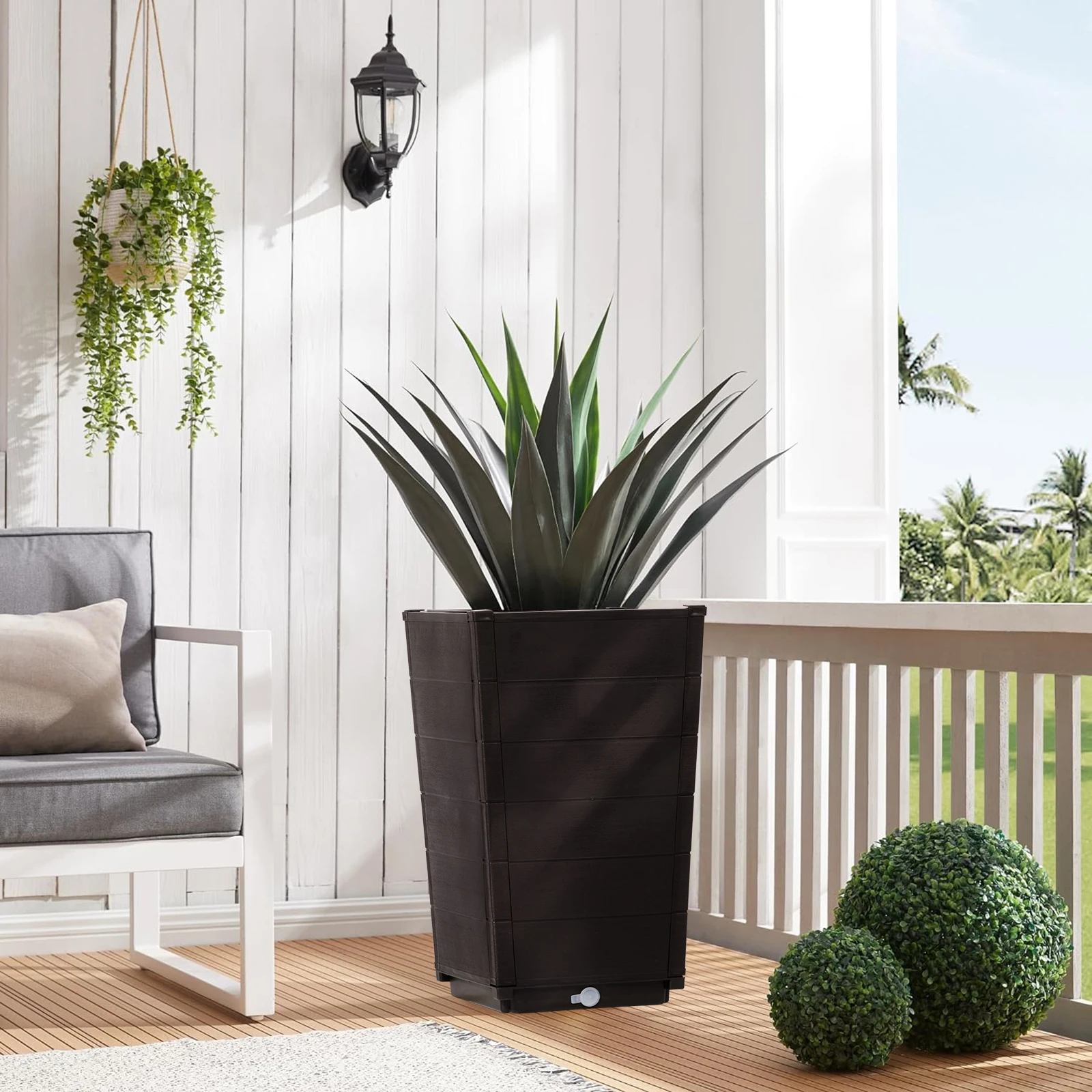 2 Pack Outdoor Tall Plastic Planter Set, Large Flower Pots with Drainage Holes, Durable Plant Pots