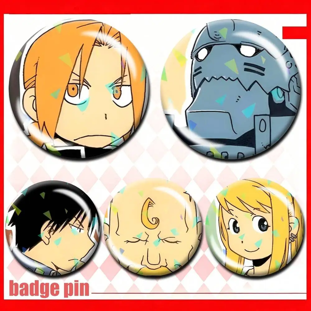 FA-Fullmetal Alchemist Anime Merchandise 25 32 44 58 75mm Badges Personalized Round Brooches Pins Accessory Customizable