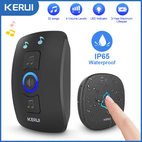KERUI-timbre de timbre M525 con botón táctil, timbre de puerta impermeable para exteriores, control remoto inalámbrico de 500 pies, 32 timbres, inalámbrico de 433MHZ