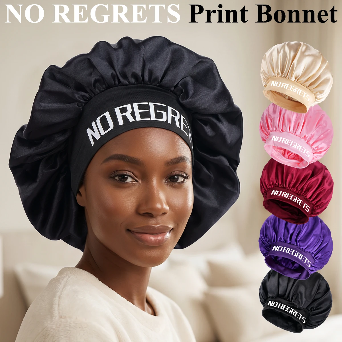 Hair Satin Bonnet Featuring an Adorable Printed Design, a Reusable Hair Care Wrap Sleep Cap for Women