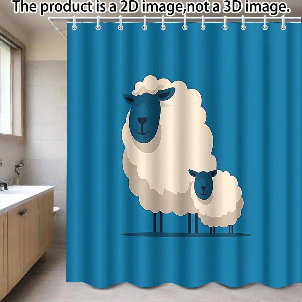 

Синяя занавеска для душа с овечками – милый минималистичный рисунок на небесно-голубом фоне, 12 крючков, можно стирать в машине, современный декор для детской или ванной комнаты