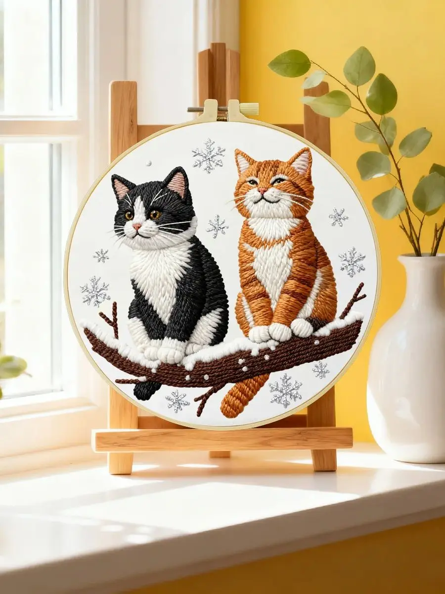 1 Stück 20X20CM/15X15CM 7,87/6,3 Zoll Katzen-Stickerei-Starter-Kit DIY-Kit DIY-Stickerei-Set für Anfänger Nähkunst – Detail 6