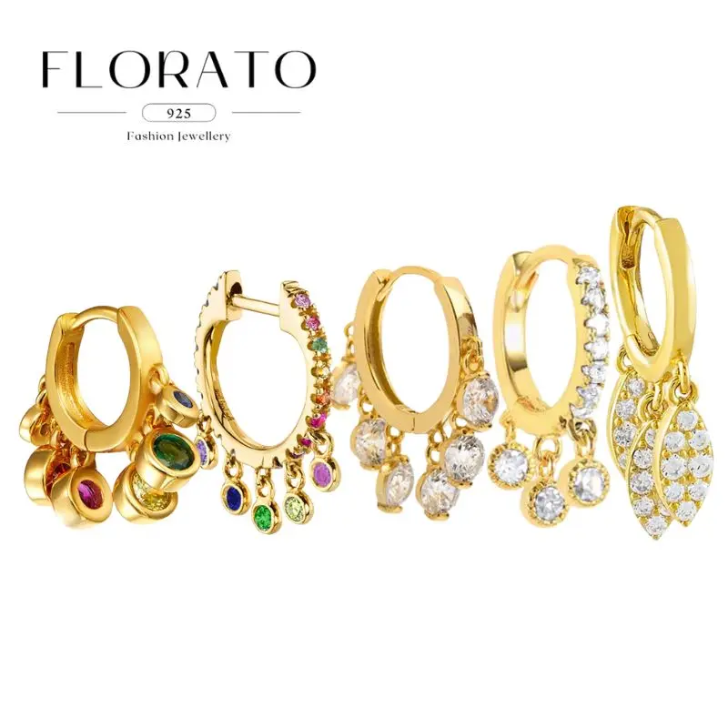 925 Silver Needle Round Zircon Tassel Pendant Multi-color Fashion Gold Earrings For Women European and American Fashion Jewelry