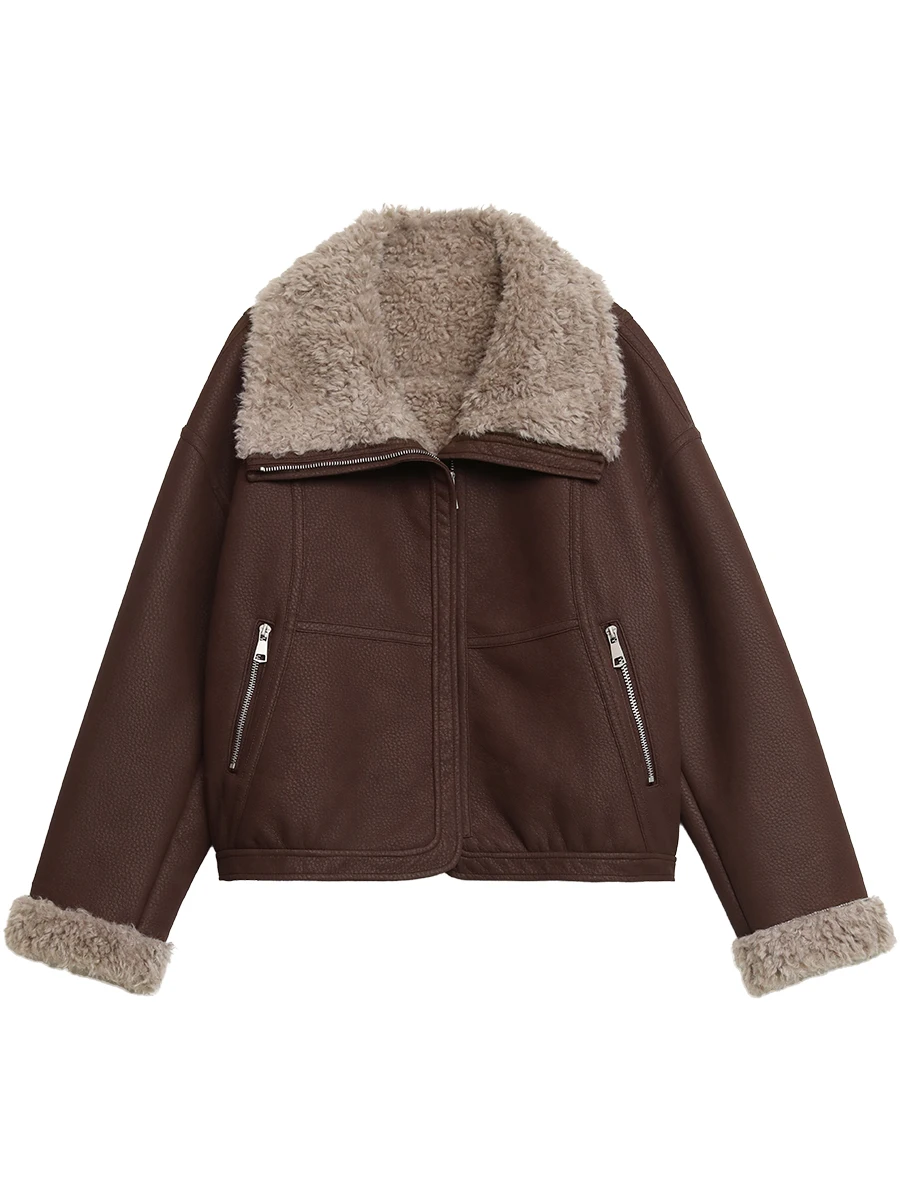 CHIC VEN Moda Donna Giacche in ecopelle Slim Streetwear Giacca in pelle scamosciata femminile Cappotto corto da moto Autunno Inverno 2025