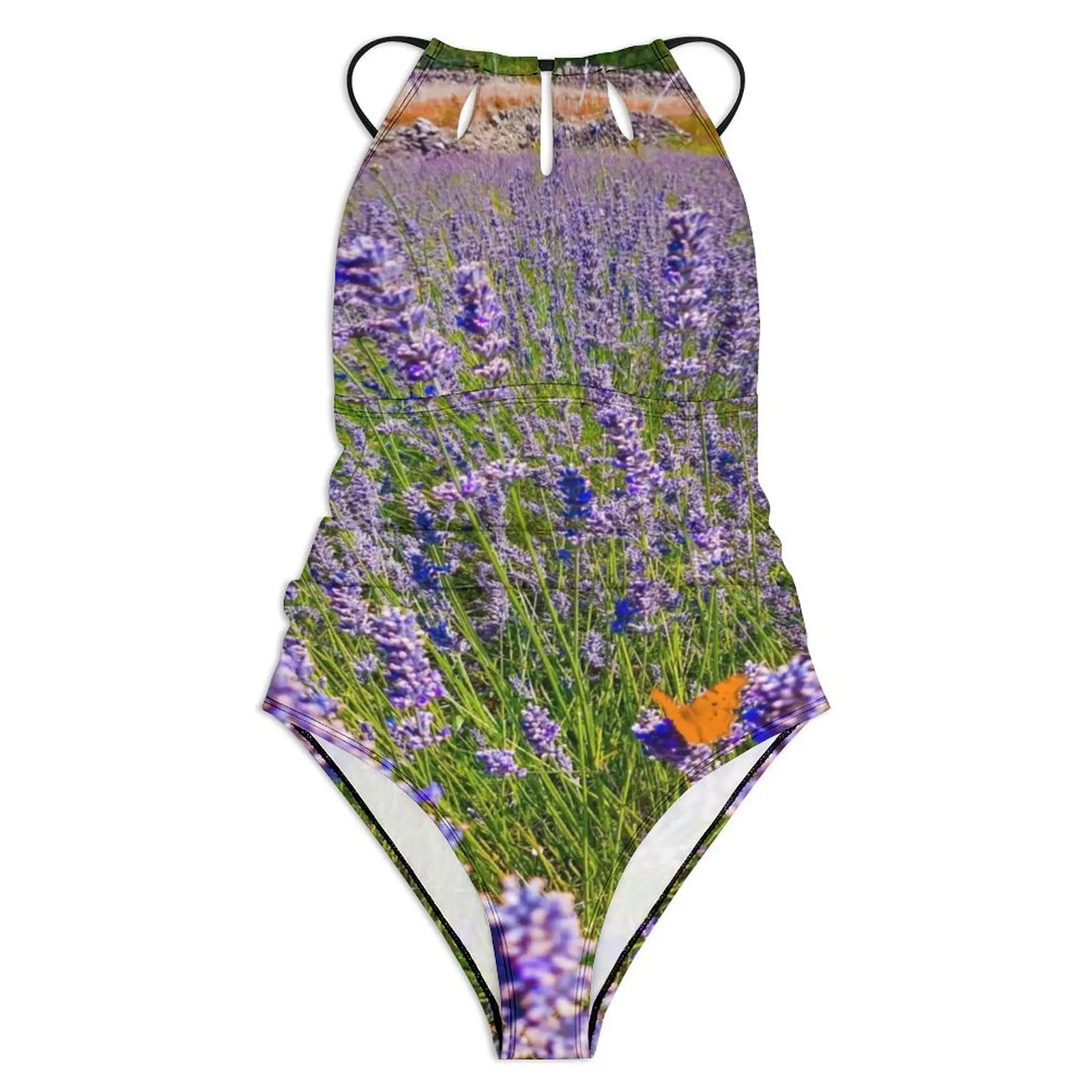Lavender Swimsuit Lavender Field Nature Plant Push Up Swimwear One-Piece Holiday Surf Bathing Suit Swimsuits Sexy Beach Wear