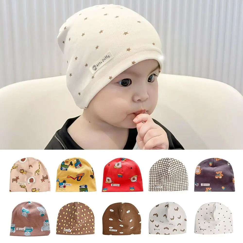 

Cute Cartoon Print Baby Hat Thin Cotton Kids Children Beanies Cap Breathable Windproof Headwear Spring Summer Autumn