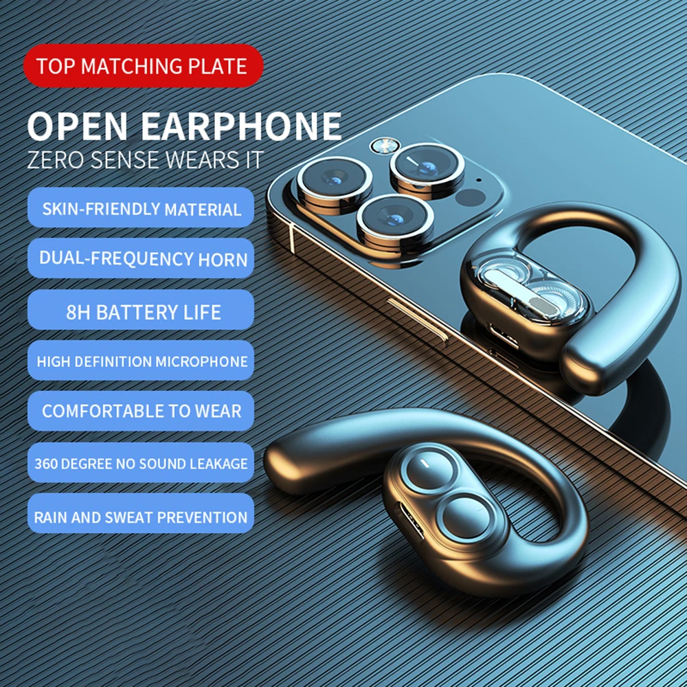 Wireless Single Headphones Gaming Ear Buds Noise Canceling Ultra Long Battery Life Open-Ear Stereo Earbuds For Sports Work