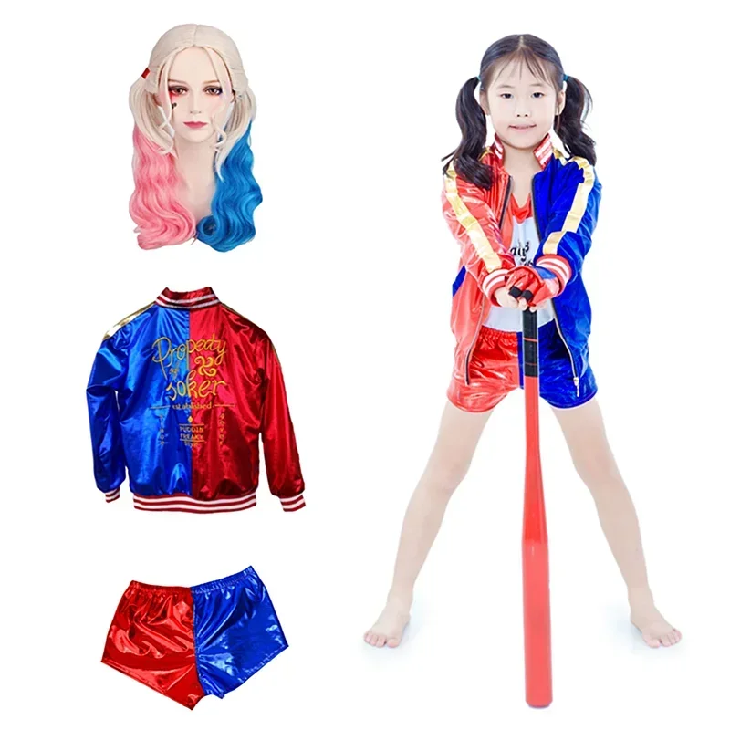 Halloween Kids Adult Suicide Cosplay Costume Quinn Squad Harley Monster T-shirt Jacket Jacket Pants Accessories Full Set