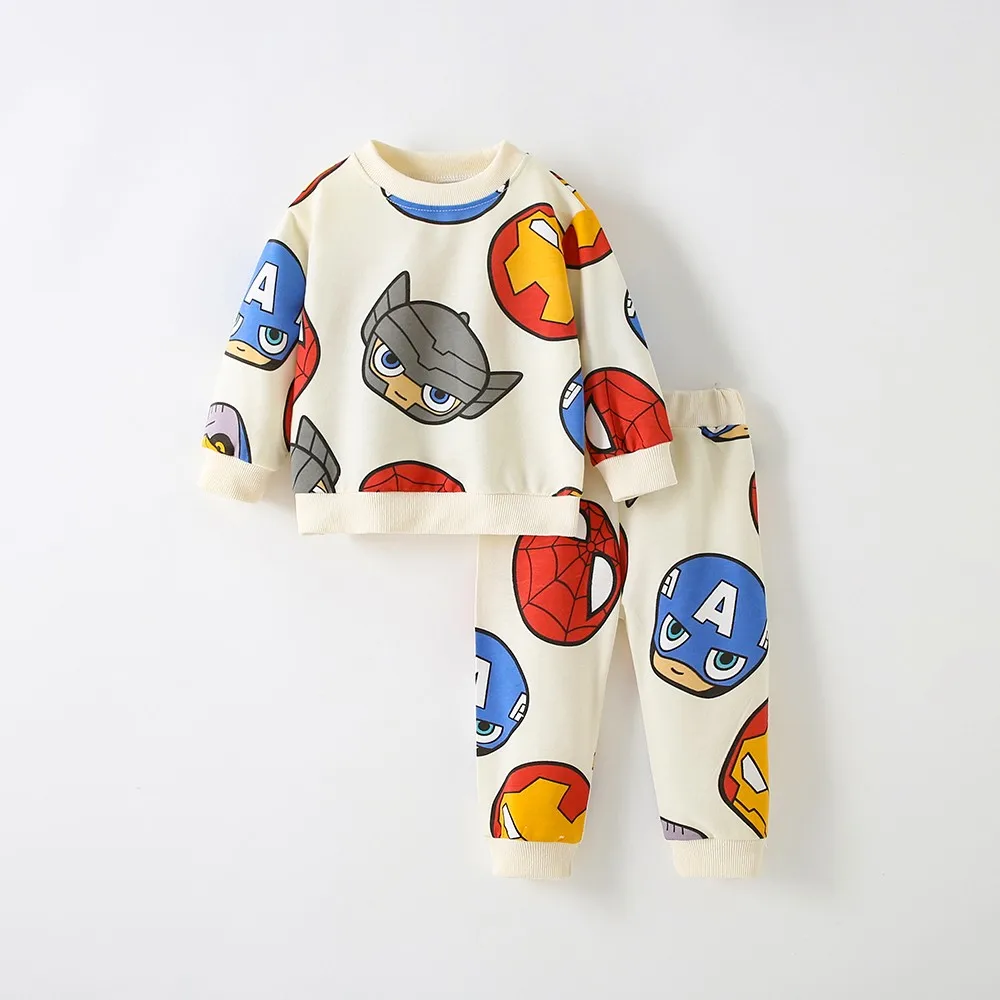 Full Print Outfits Cartoon Sweatshirt+Pants Two Piece Set Children Fashion Casual Long Sleeve Outfits Spring Autumn Costume