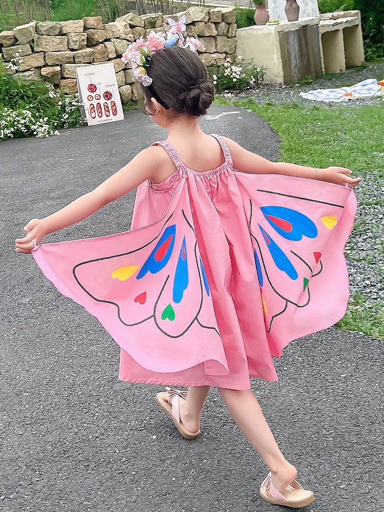 

Весенне-осеннее платье принцессы с длинными рукавами и крыльями для маленьких девочек, новинка 2023 года, детская одежда, комплект Dopaamine