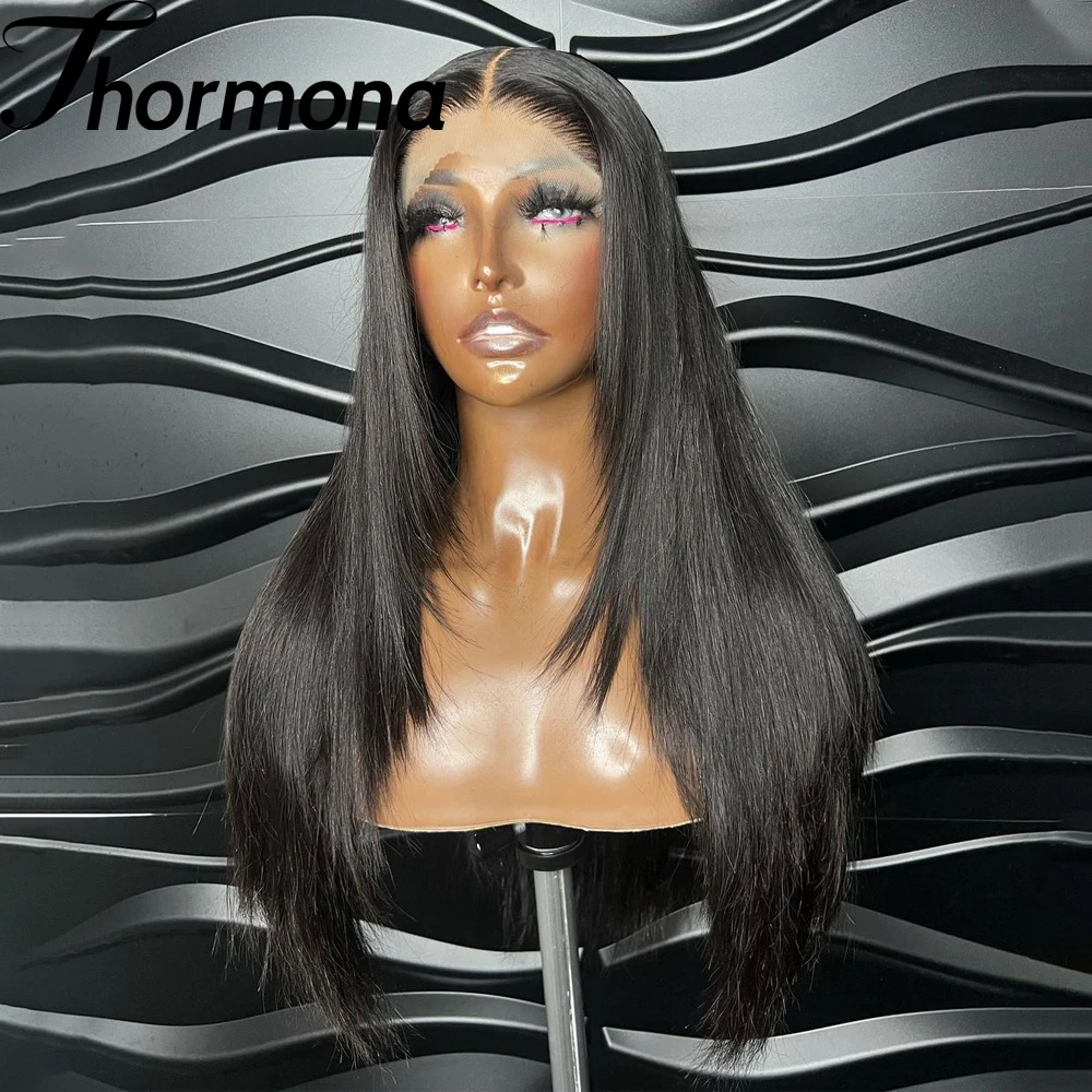 Inner Buckle Straight Lace Front Wigs Synthetic Layered Cut Natural Black /Reddish Brown Lace Frontal Wigs For Black Women