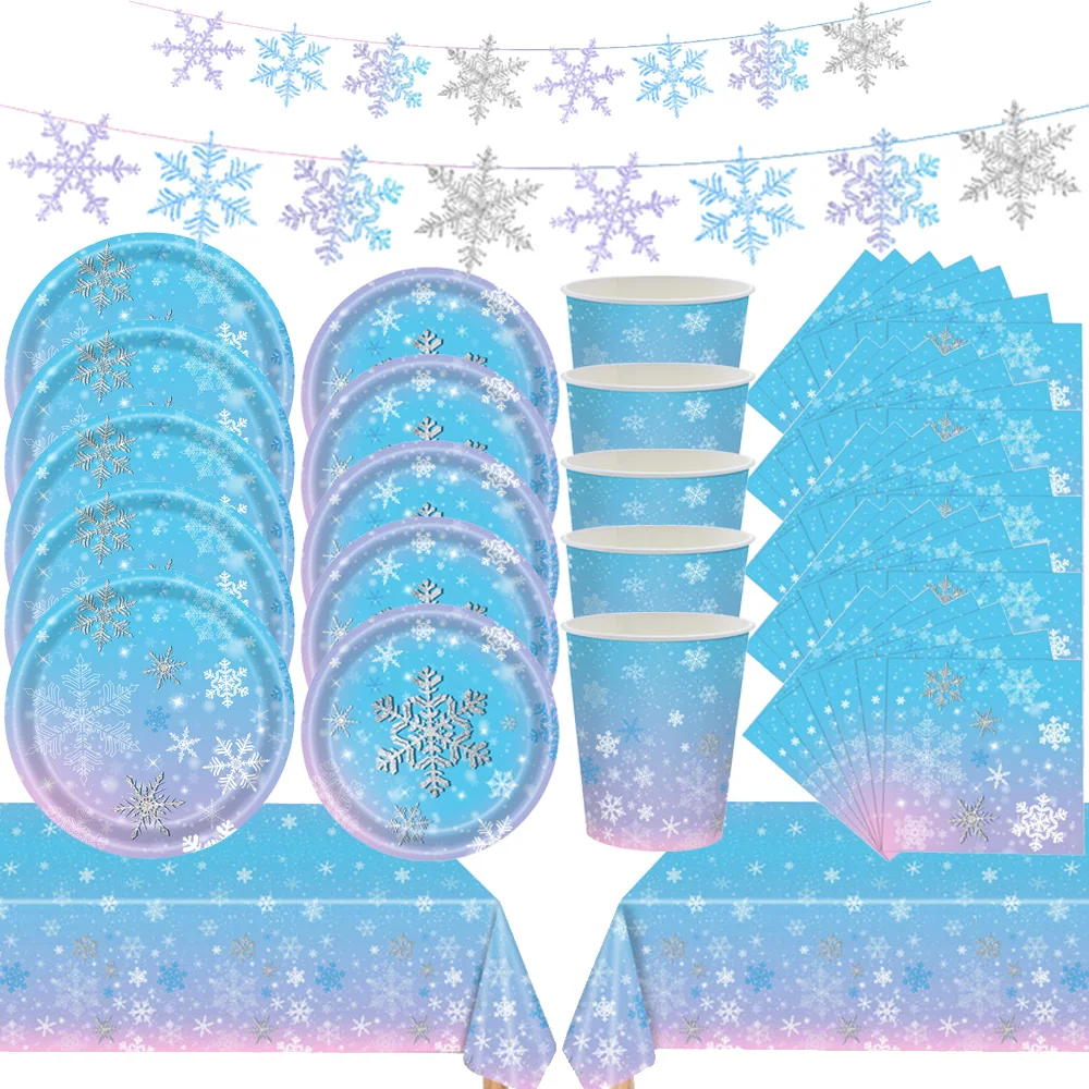 Christmas Frozen Birthday Party Disposable Tableware Plates Napkins Cups Winter Snowflake Frozen Christmas Party Decorations