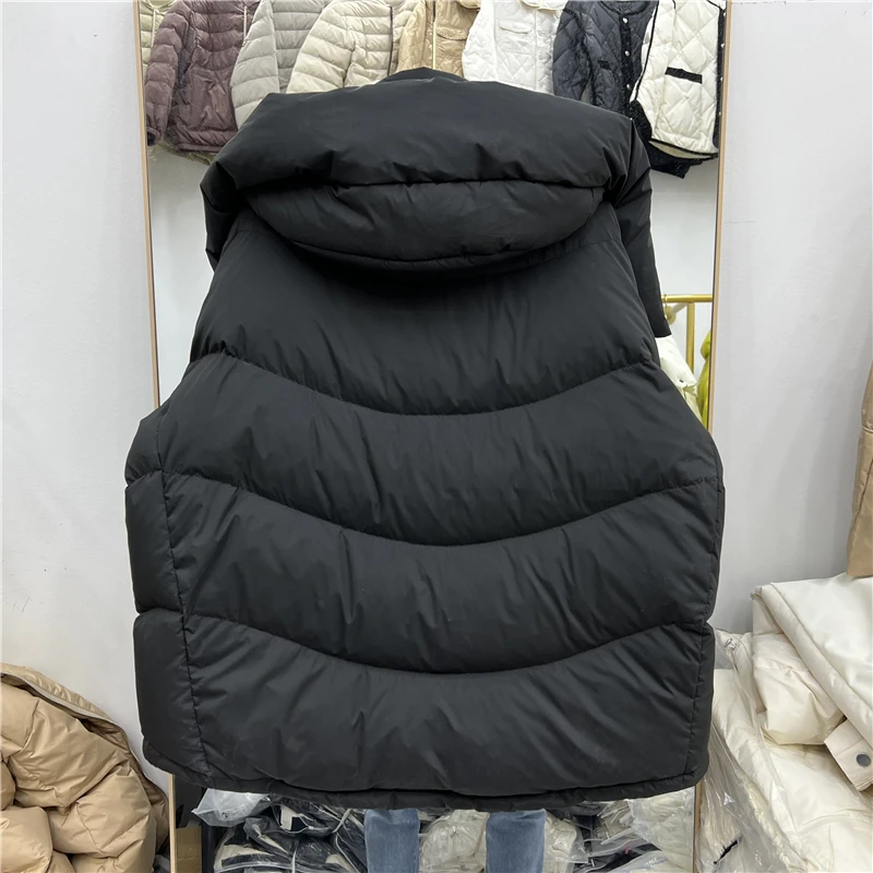 Letter Knit Spliced Down Jackets Women Short Parkas Hooded Fashion 2023 Winter Jacket Thick Warm Parka Casual Cotton Coat Female