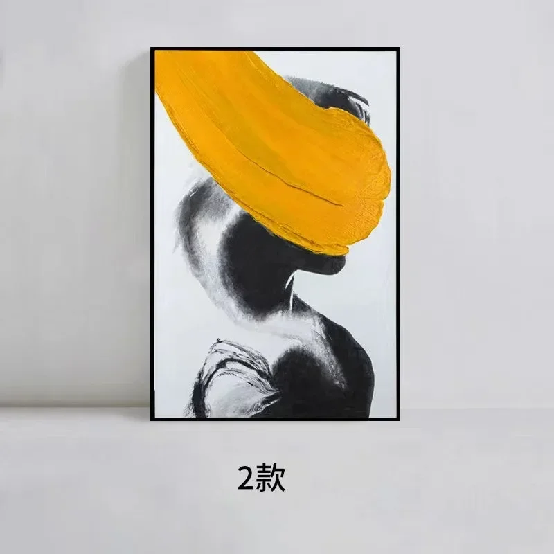 

Handmade Painting on Canvas Thick Texture Abstract Black and White Orange Living Wall Art Room Decor