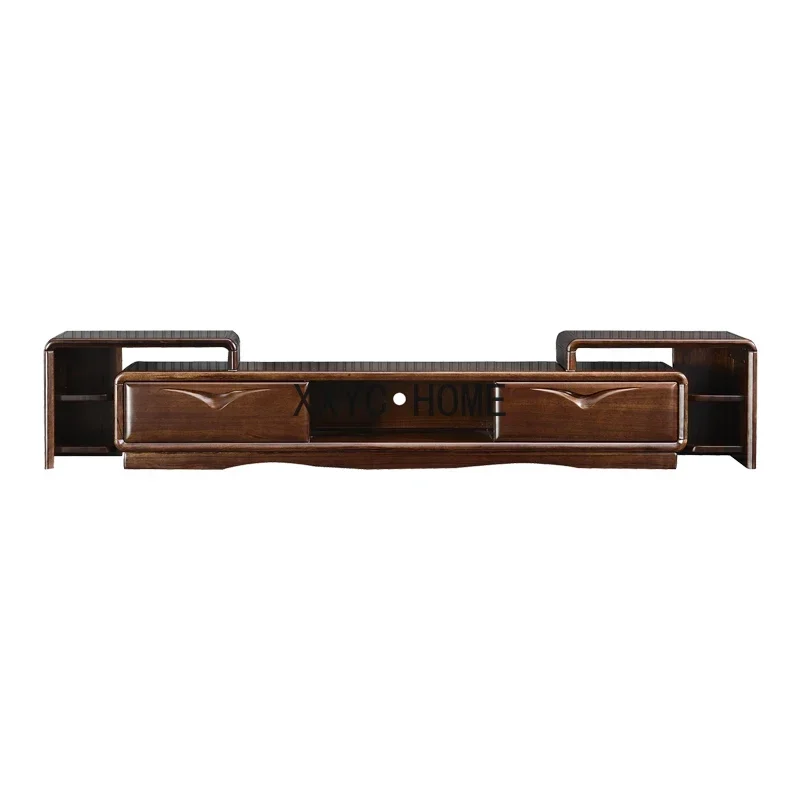 

New Chinese Style Black Walnut Solid Wood TV Cabinet Retractable Simple Modern Nordic Economical Living Room Assembled Cabinet
