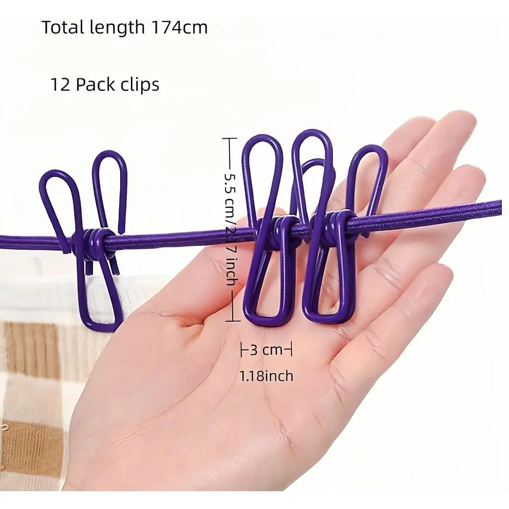 Portable Extendable Clothesline with 12 Clips - Heavy-Duty Stainless Steel, Ideal for Outdoor, Camping, and Indoor Use