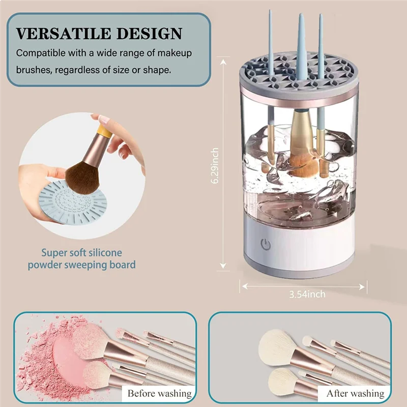منظف فرش المكياج ABGP-Brushy، منظف فرش المكياج الدوار الأوتوماتيكي، التنظيف العميق، يعمل بمنفذ USB، مناسب لجميع فرش المكياج