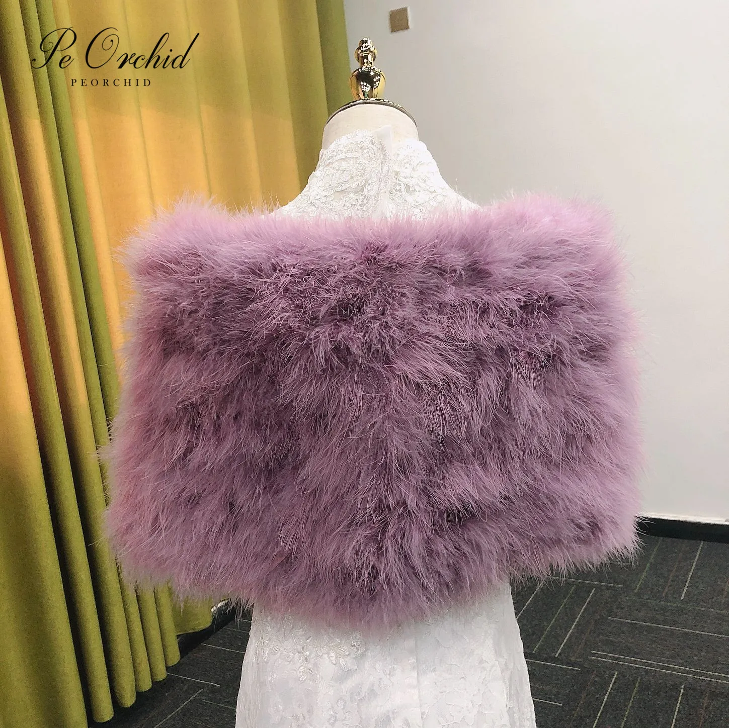 PEORCHID Ostrich Feather Bridal Shawl Bolero Woman Wrap Elegant Shrug Purple Chaqueta Fiesta Wedding Jacket Faux Fur Cape