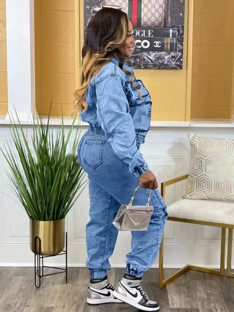Streetwear Denim 2 Piece Sets Women Outfit Autumn Clothing Women 2026 Jean Jacket Top and Pant Sets Cowboy Two Pieces Woman Sets view 4