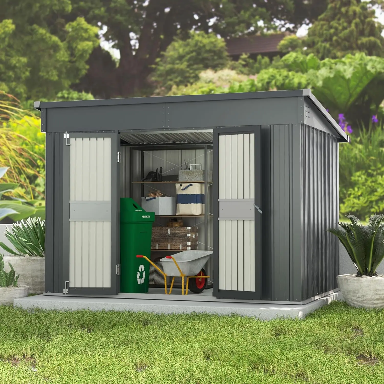 6x10 FT Outdoor Storage Shed,Galvanized Metal Shed Storage House with Lockable Door & Vents for Garden,Patio, Backyard