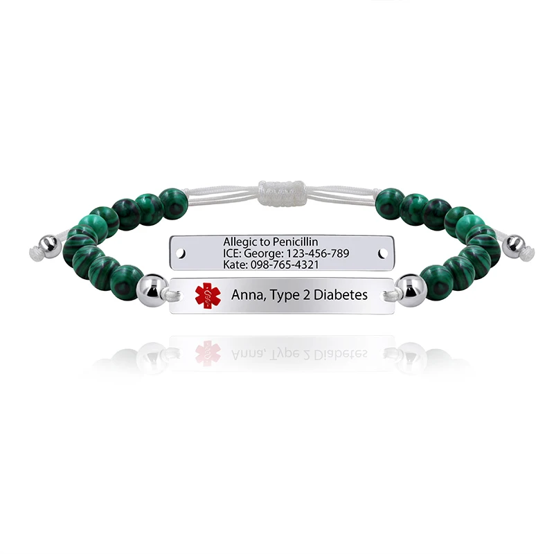 

Medical Alert Bracelets for Women Men Personalized Custom Natural Beaded Medical ID Bracelet Emergency Medic Alert ID Bracelet