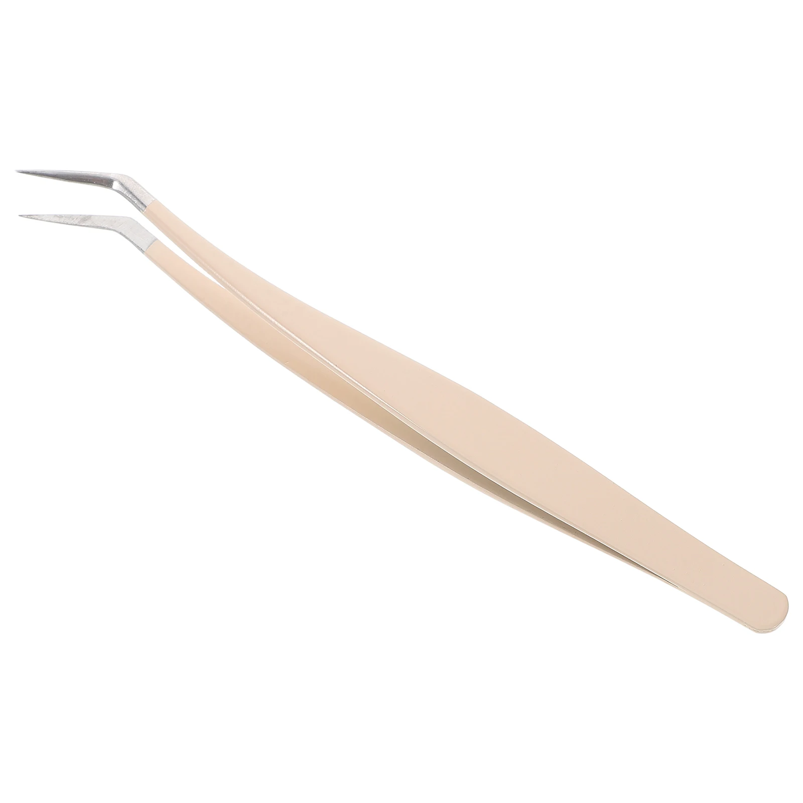 False Eyelash Tweezers Beige Stainless Steel Professional Travel Precision Grasp Curved Design Multifunctional Beauty Tool