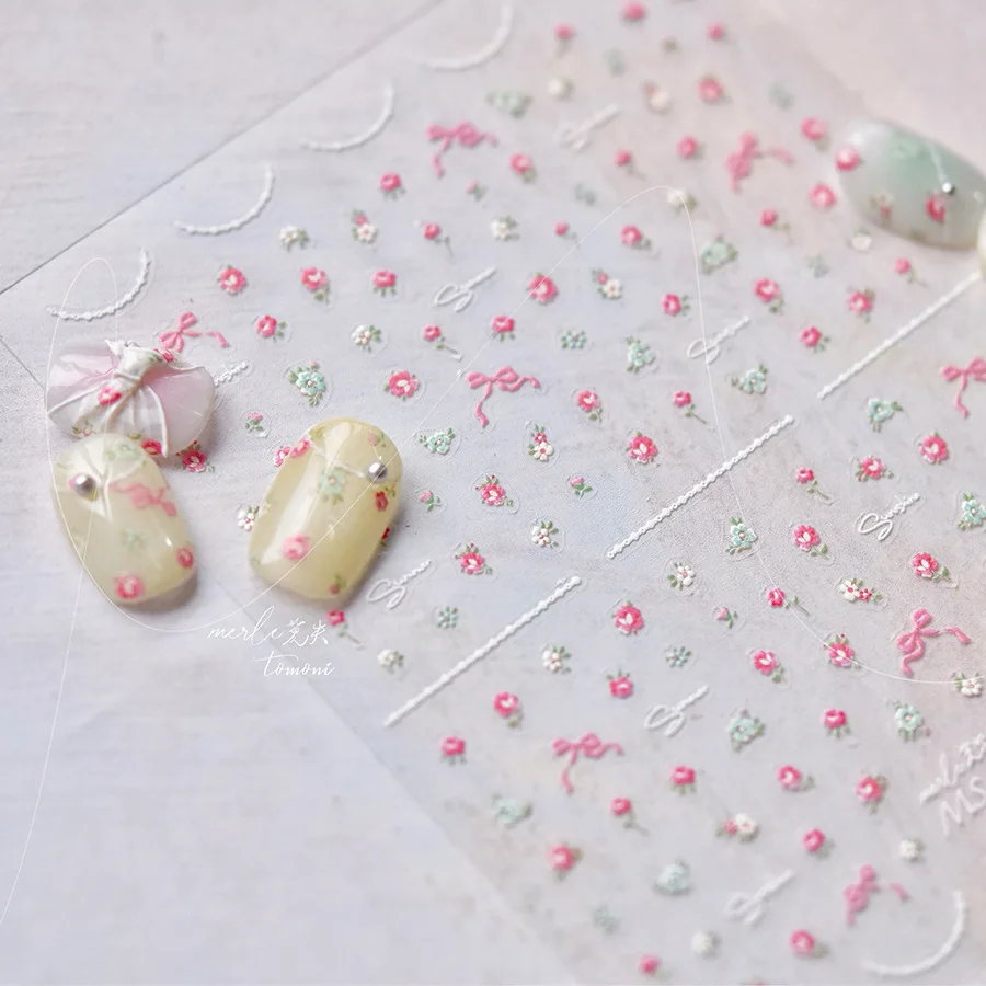 

1 шт. 5D макарон, розовые, белые, с полевыми цветами, наклейки для ногтей, высококачественные самоклеящиеся декоративные наклейки, наклейки для дизайна ногтей