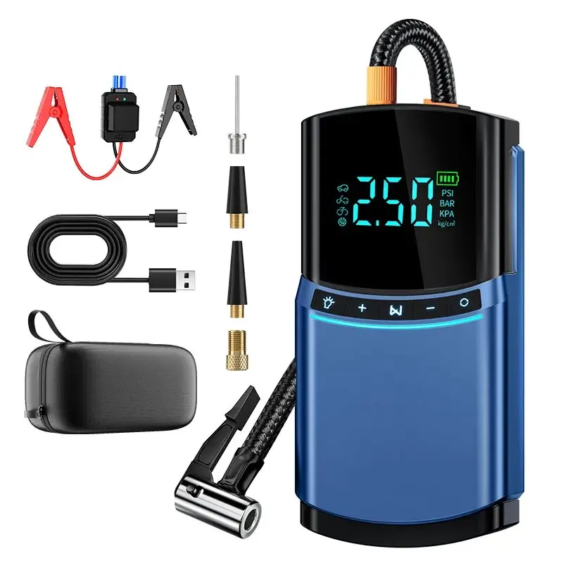 

Quality Assurance Car Jump Starter with Air Compressor Pump 10400 mAh Tire Inflator with LCD Light Emitting Diode Light