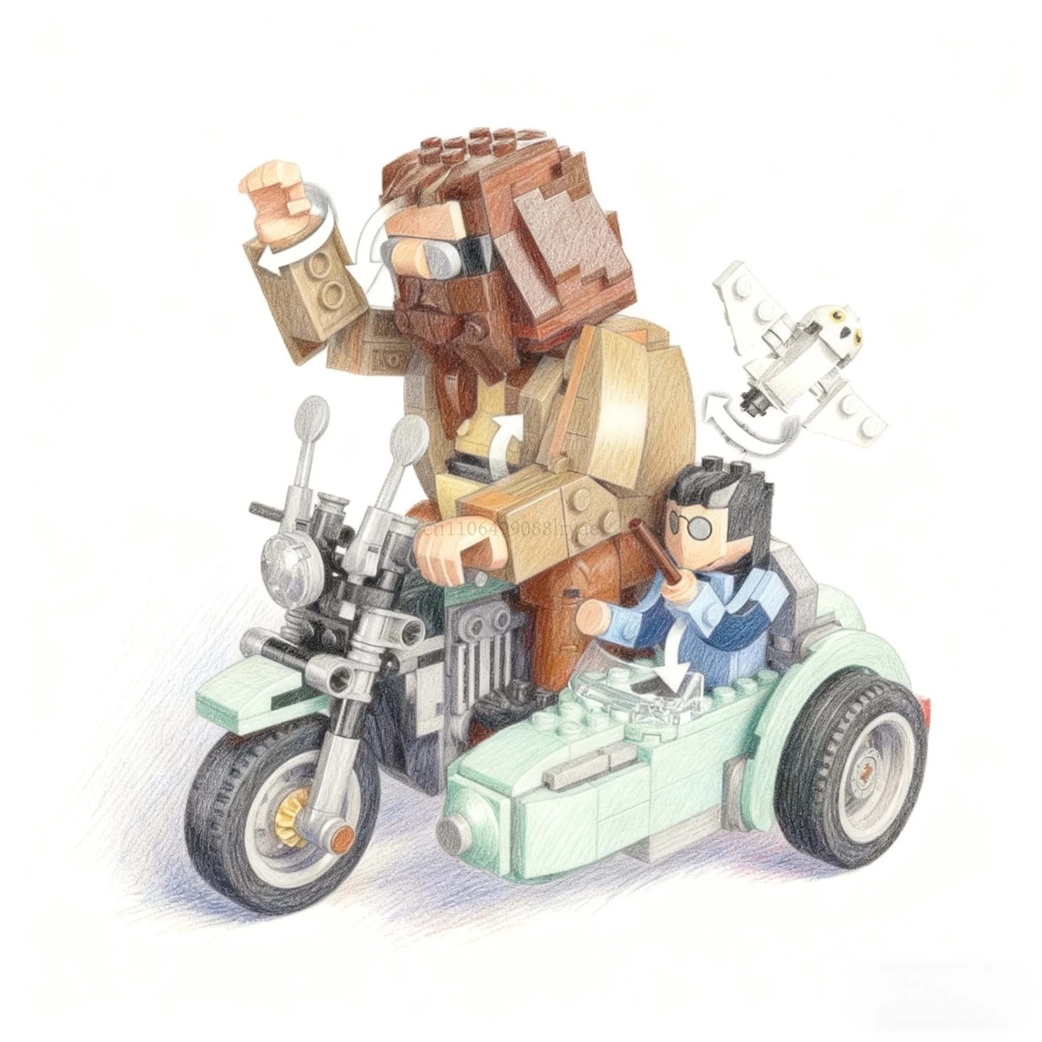 

Превосходный продукт Mingchuang, новинка 2025 года, модель летающего мотоцикла Hagrid, кирпичное украшение для дома, подарок на Рождество, день рождения, Новый год