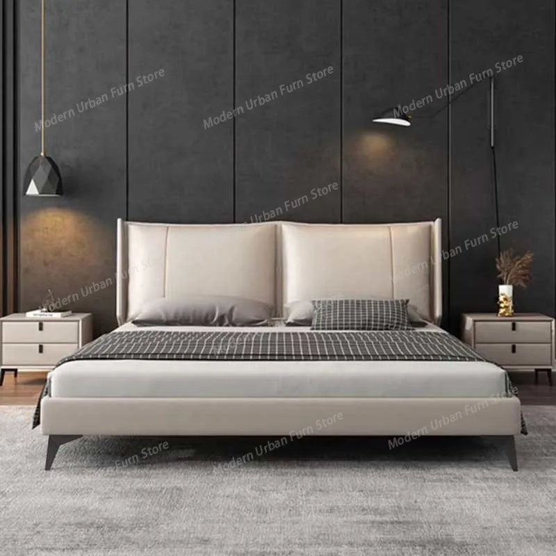 

Lazy European Double Bed Luxury Headrest Loft Floor Home Double Bed Queen Design Sleeping Organizer Beliche Hotel Furniture