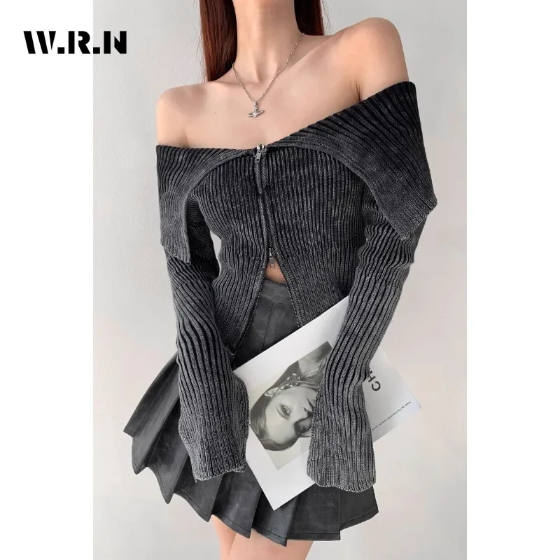 2024 Spring Club Style Hotsweet Solid Color Knitting Long Sleeve Cardigans Women Casual Zipper Female Slim Autumn Sexy Sweater