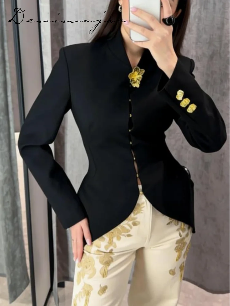 Fashion Mermaid Hem Blazer Women's Single Breasted Full Sleeve Slim Jacket 2026 Spring New Lady Elegant Commute Streetwear