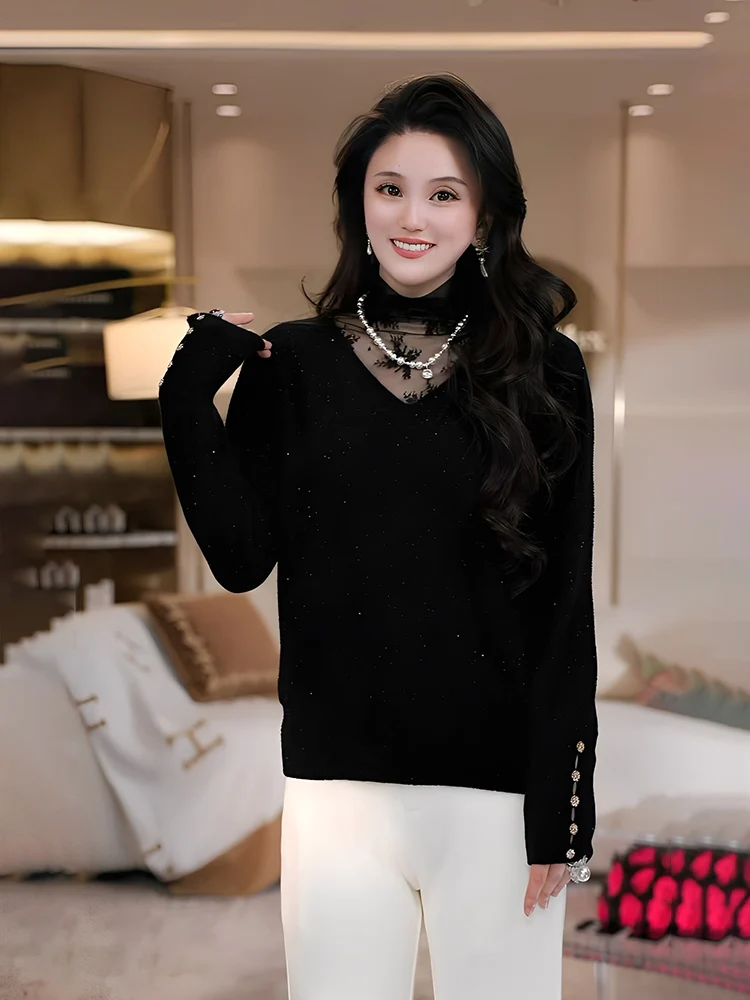 

Женский шерстяной вязаный свитер с высоким воротником, тонкая модель, весна-осень, базовая одежда, для повседневной носки, свободный крой