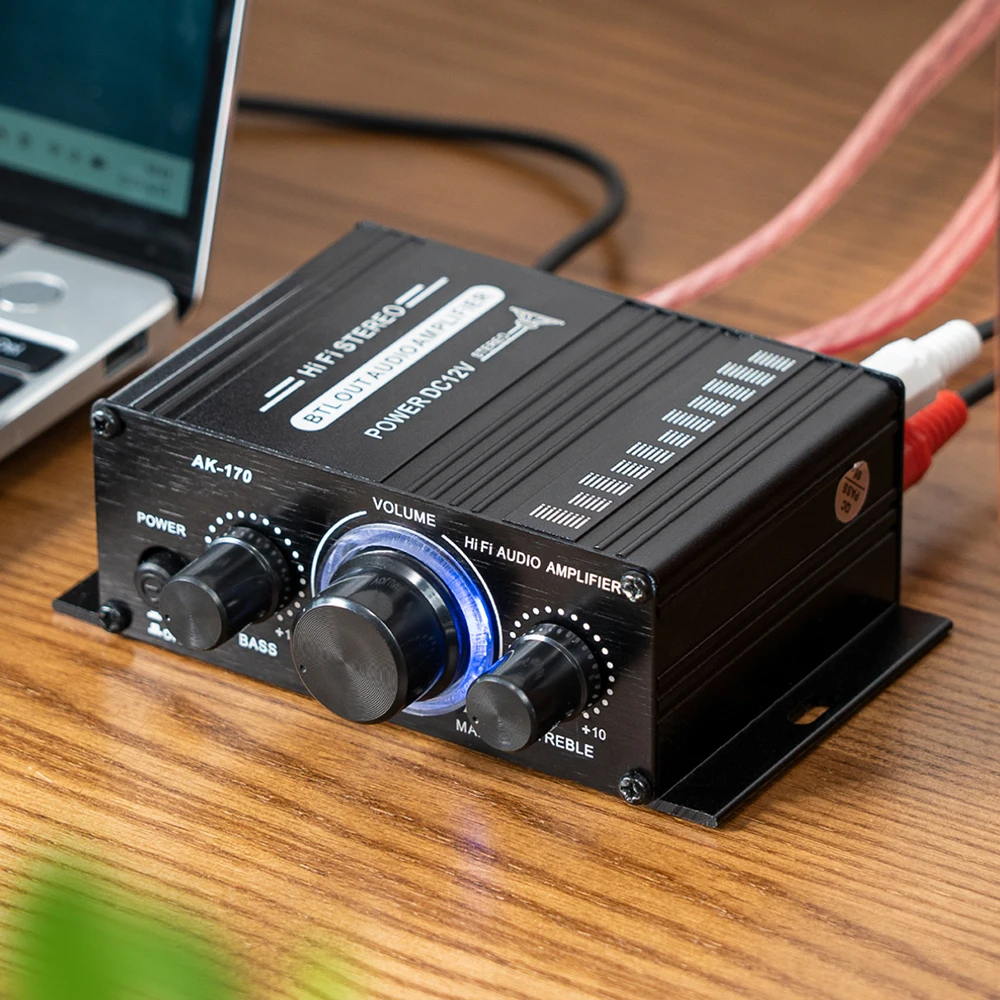 AK-170 Mini Pure Power Digital Amplifier 2.0 Channel High Fidelity with Bluetooth Amplifier DC12V 20+20W