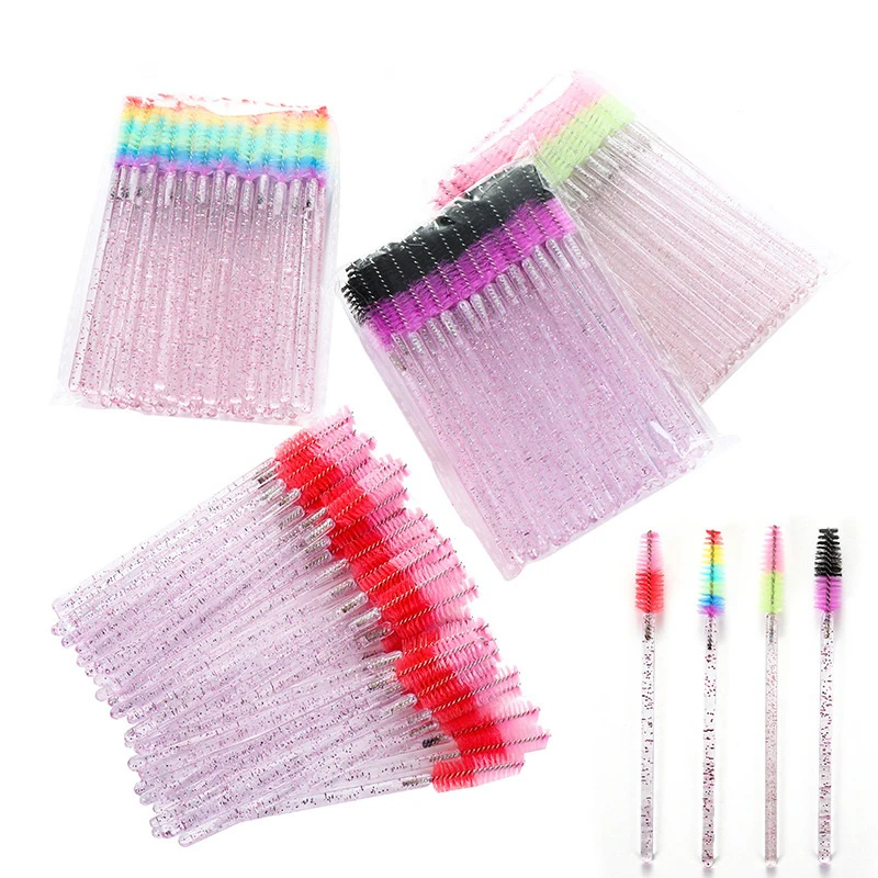 Einweg Bunte Kristall Wimpern Pinsel Kamm 50Pcs Wimpern Verlängerung Mascara Zauberstäbe Make-Up Professionelle Make-Up Schönheit Werkzeug