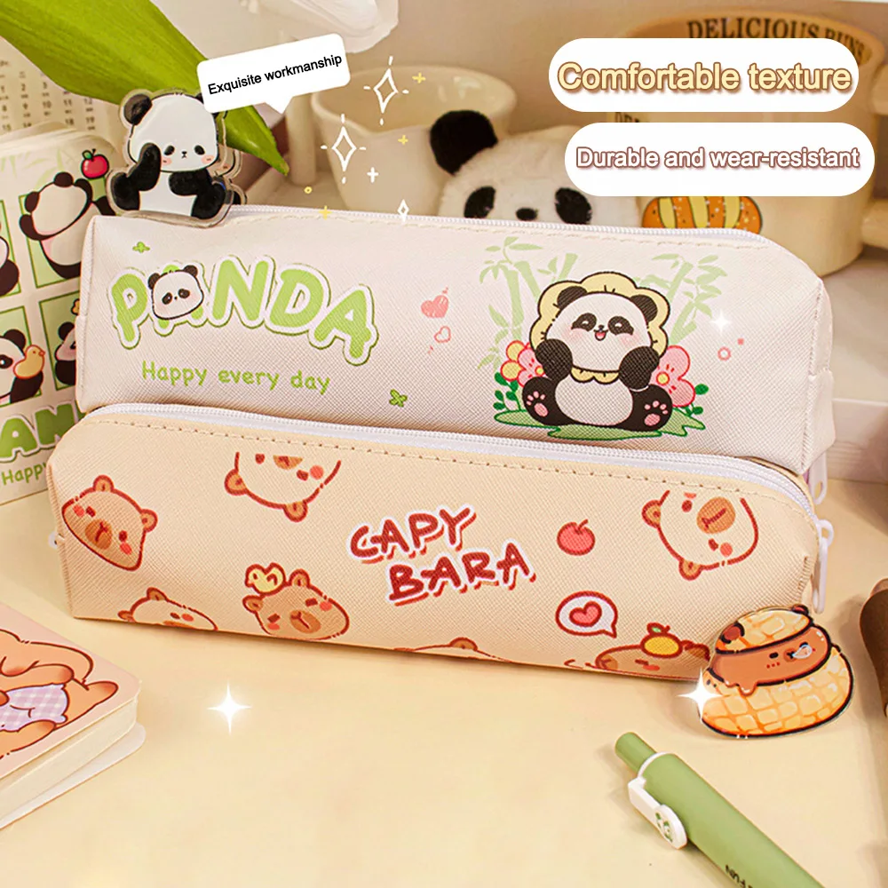 Grande capacidade capivara lápis saco, bonito dos desenhos animados lápis casos, material escolar Panda coelho, lona, novo