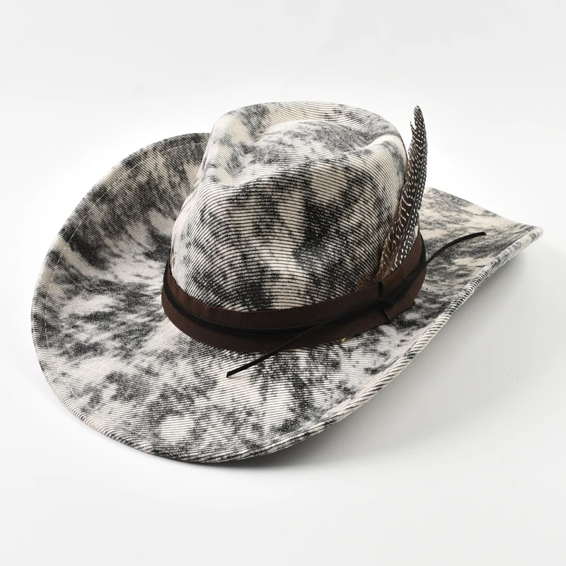 اليدوية ريشة الاكسسوارات فيدورا قبعة خمر قبعات رعاة البقر الغربية قبعة السفر في الهواء الطلق حفلة الشارع نمط سمبريرو هومبر قبعات #6