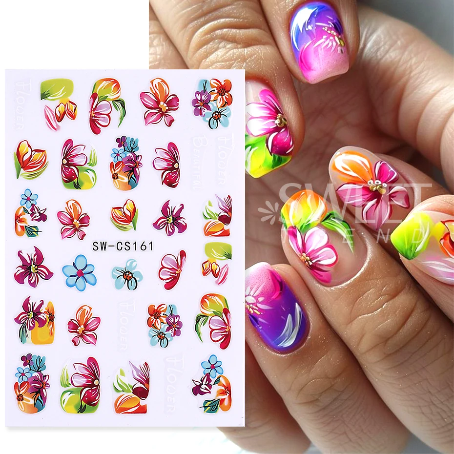 Painting Flowers Sticker For Nails Colorful Blooming Lily Floral Design Sliders Graceful Enthusiasm Style Foil Manicure Supplies