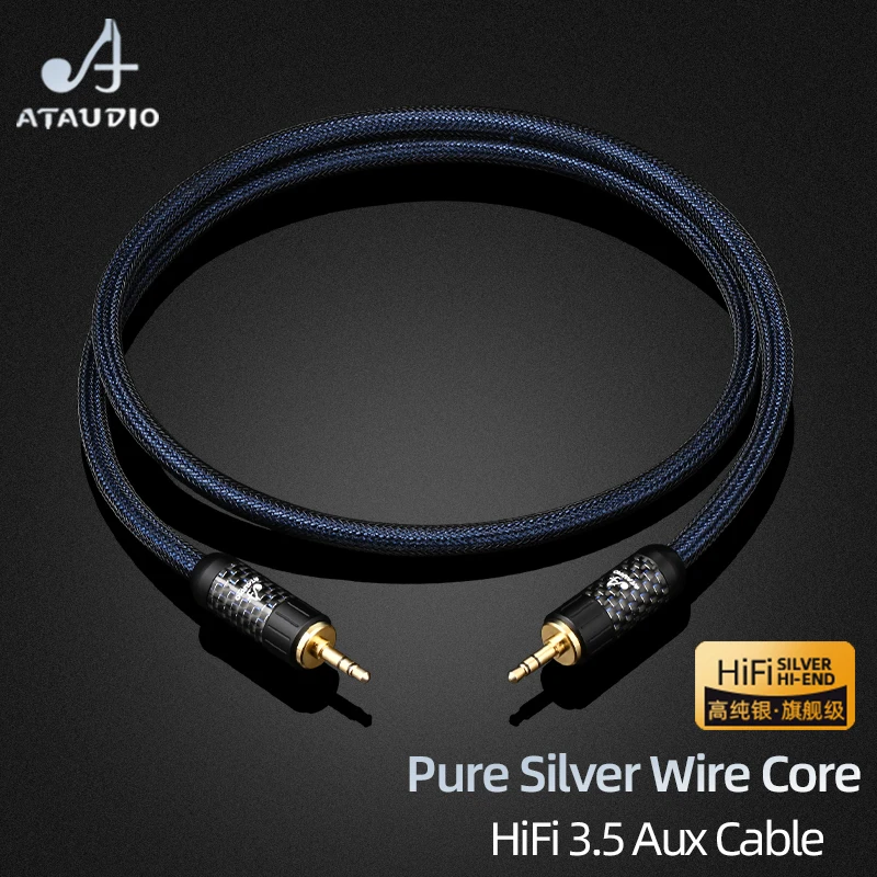 ATAUDIO 3.5mm Audio Extension Cable Hi-End Pure Silver 3.5mm Male to 3.5mm Male Audio Aux Cable For Phone Headphones Speaker