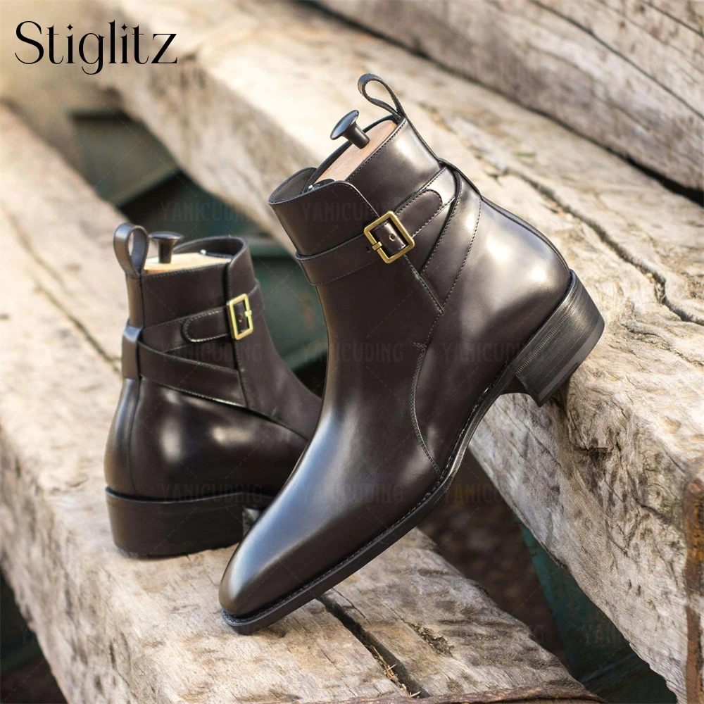 Strap Buckle Booties Elegant Ankle Boots for Men Suede Leather Buckle Fastener Boots Designer Style Multicolor Almond Toe Boots