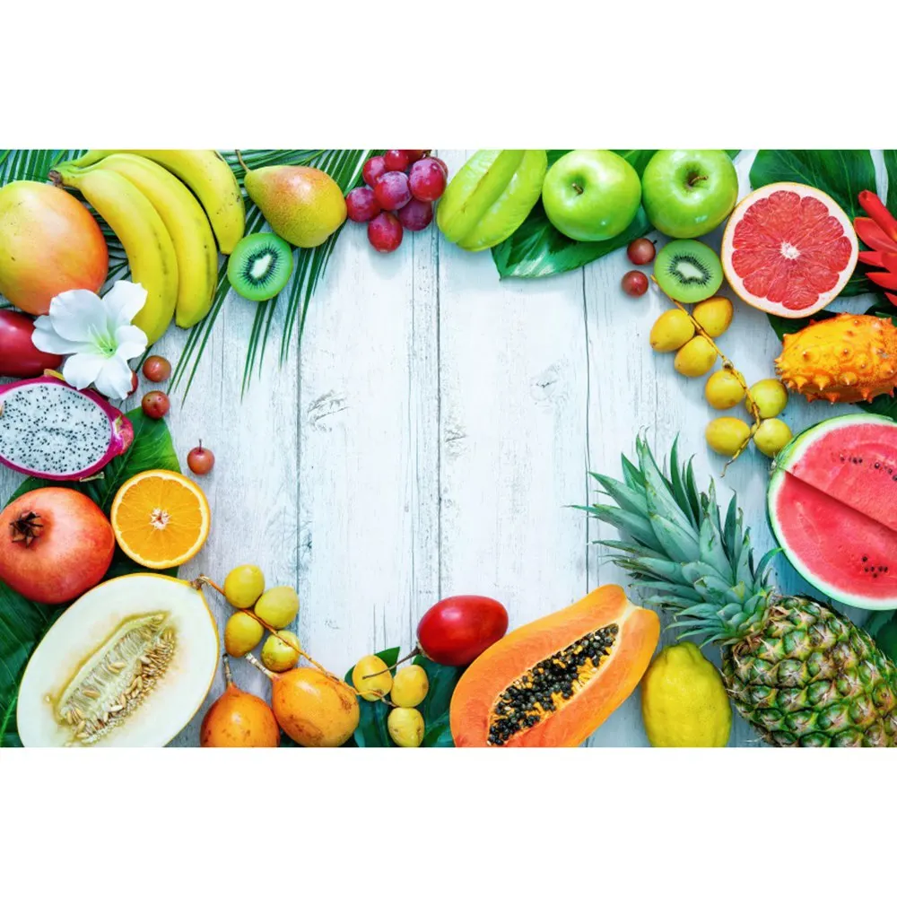 Tropische Groene Vruchten Collection Fotografie Achtergronden Zomer Houten Boards Platte Lag Achtergronden Fotografische Portret Props