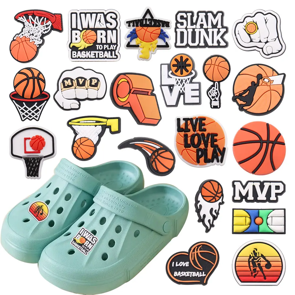1pcs Live Love Play Basketball Whistle PVC Shoe Charms Garden Shoes Button Decorations Accessories For Clogs Pins Kid Xmas Gift