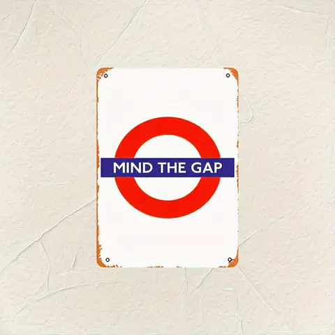 Vintage London Underground "Mind the Gap" Metal Wall Sign -  , Durable Iron Plaque with Pre-Drilled Holes, Waterproof, for Ho